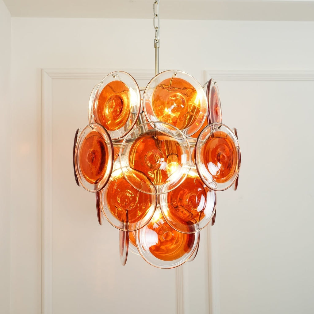Murano Orange Disk Glass Chandelier ? 19.7″ x H 21.3″ / Chrome & Orange Chandelier