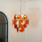 Murano Orange Disk Glass Chandelier ? 19.7″ x H 21.3″ / Chrome & Orange Chandelier