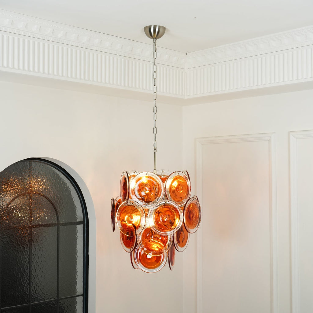 Murano Orange Disk Glass Chandelier ? 19.7″ x H 21.3″ / Chrome & Orange Chandelier