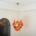 Murano Orange Disk Glass Chandelier ? 19.7″ x H 21.3″ / Chrome & Orange Chandelier