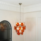 Murano Orange Disk Glass Chandelier ? 19.7″ x H 21.3″ / Chrome & Orange Chandelier