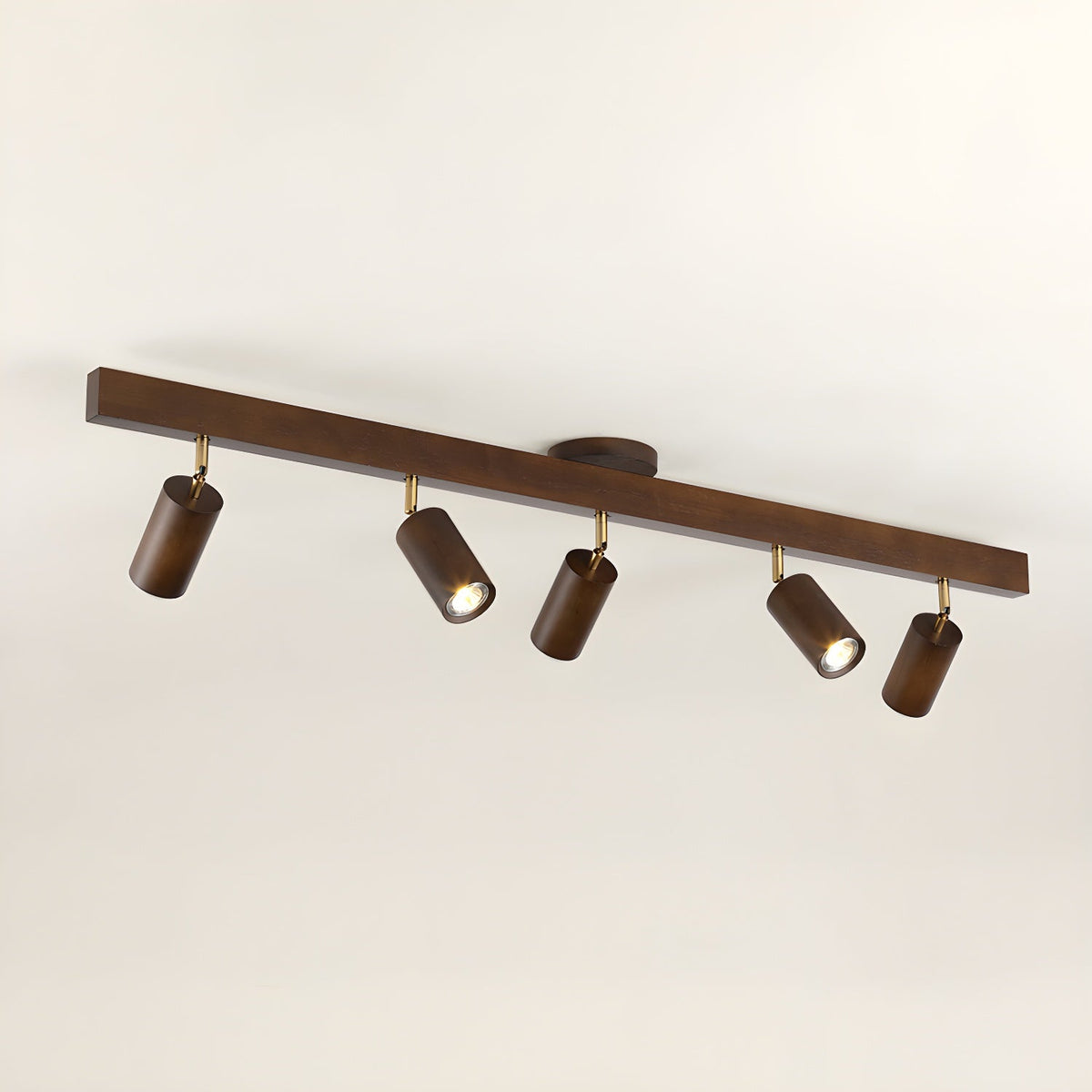 Natural Wood Beam Spotlight Light 5 heads L 47.2″ x H 8.7″ / Walnut Color Ceiling lamp