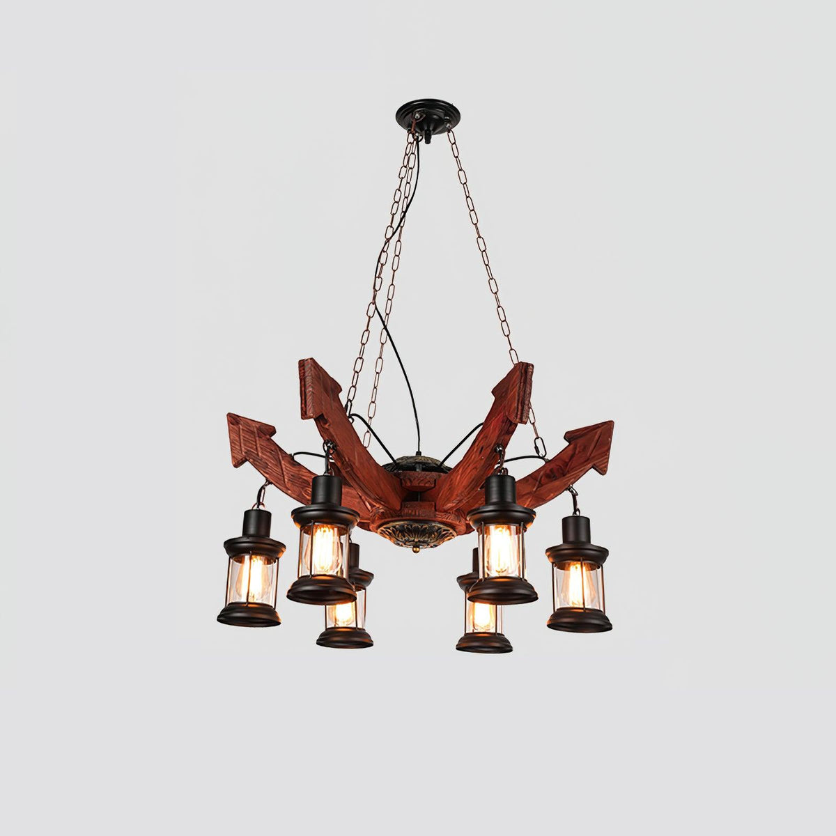 Nautical Industrial Style Wooden Chandelier Model E ? 32.3″ x H 39.4″ / Dia 82cm x H 100cm / Black & Brown wood & Clear