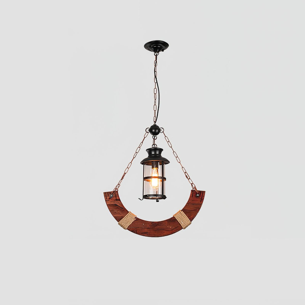 Nautical Industrial Style Wooden Chandelier Model A ? 22.0″ x H 39.4″ / Dia 56cm x H 100cm / Black & Brown wood & Clear
