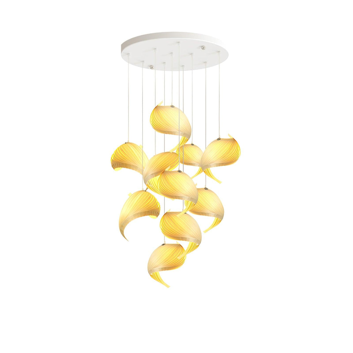 Nautilus Shell Pendant Light 10 Heads Round Canopy ? 39.4″ x H 118.1″ / Dia 100cm x H 300cm / Wood Colour / Warm Light