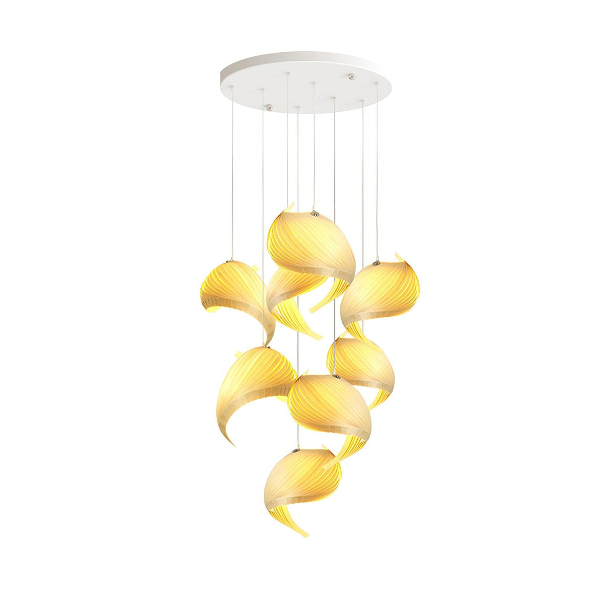 Nautilus Shell Pendant Light 8 Heads Round Canopy ? 31.5″ x H 118.1″ / Dia 80cm x H 300cm / Wood Colour / Warm Light
