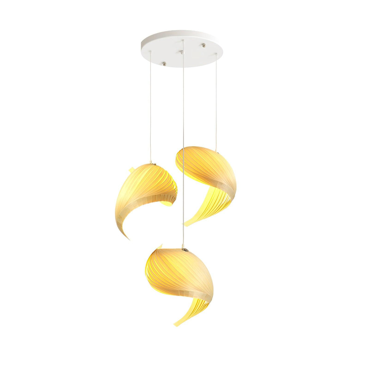Nautilus Shell Pendant Light 3 Heads Round Canopy ? 15.7″ x H 59.1″ / Dia 40cm x H 150cm / Wood Colour / Warm Light