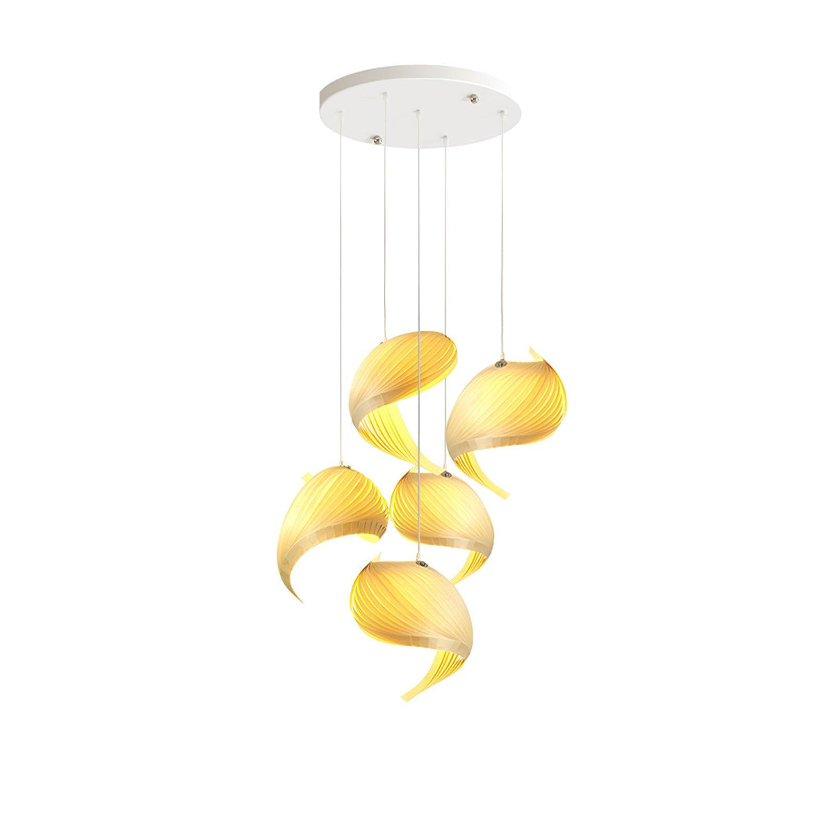 Nautilus Shell Pendant Light 5 Heads Round Canopy ? 23.6″ x H 98.4″ / Dia 60cm x H 250cm / Wood Colour / Warm Light
