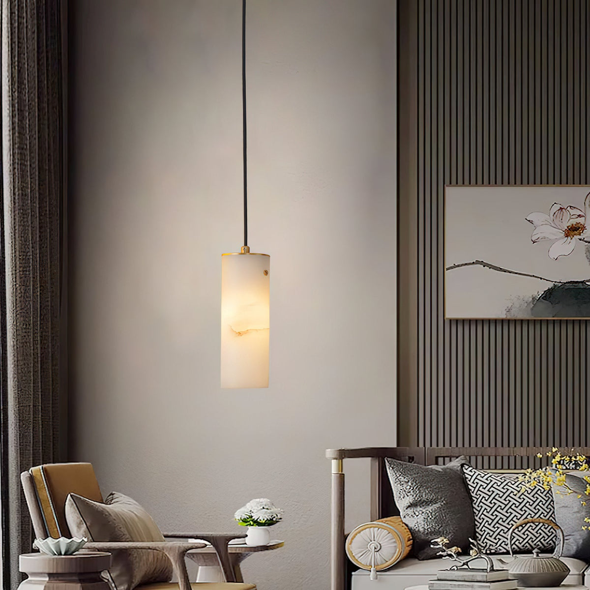 Nula Vertical Alabaster Pendant Light