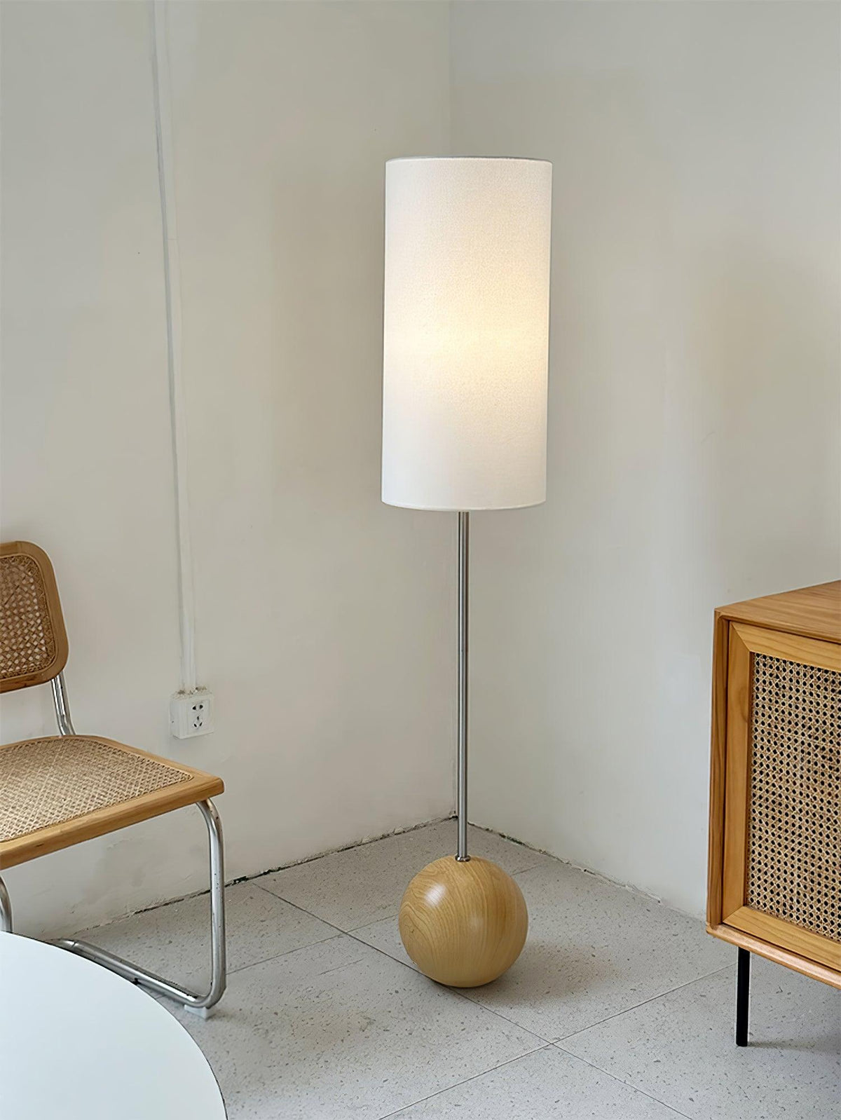 Orbis Wooden Sphere Floor Lamp ∅ 11″ x H 60.2″ / Dia 28cm x H 153cm / Nature Wood & White / US Plug Floor lamp