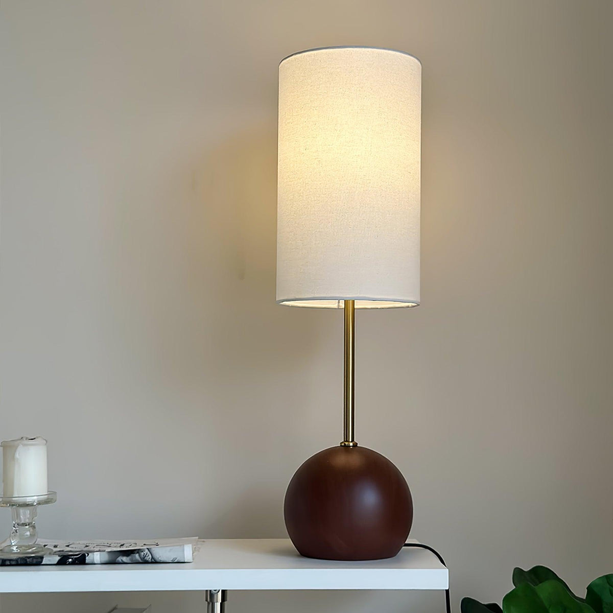 Orbis Wooden Sphere Table Lamp ? 7.9″ x H 26.8″ / Dia 20cm x H 68cm / Walnut Wood & White / US Plug Table lamp