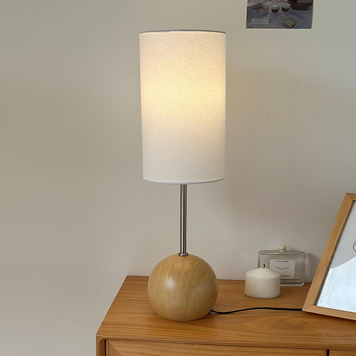 Orbis Wooden Sphere Table Lamp ? 7.9″ x H 26.8″ / Dia 20cm x H 68cm / Nature Wood & White / US Plug Table lamp