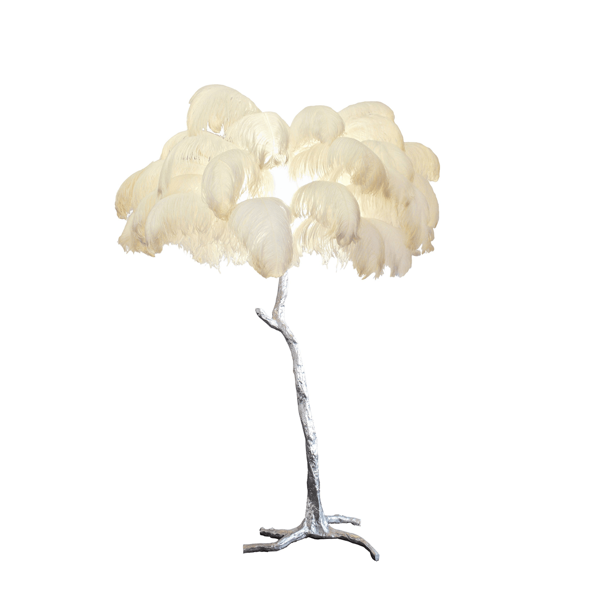 Ostrich Feather Brass Floor Lamp Silver / Natural / US Plug Floor lamp