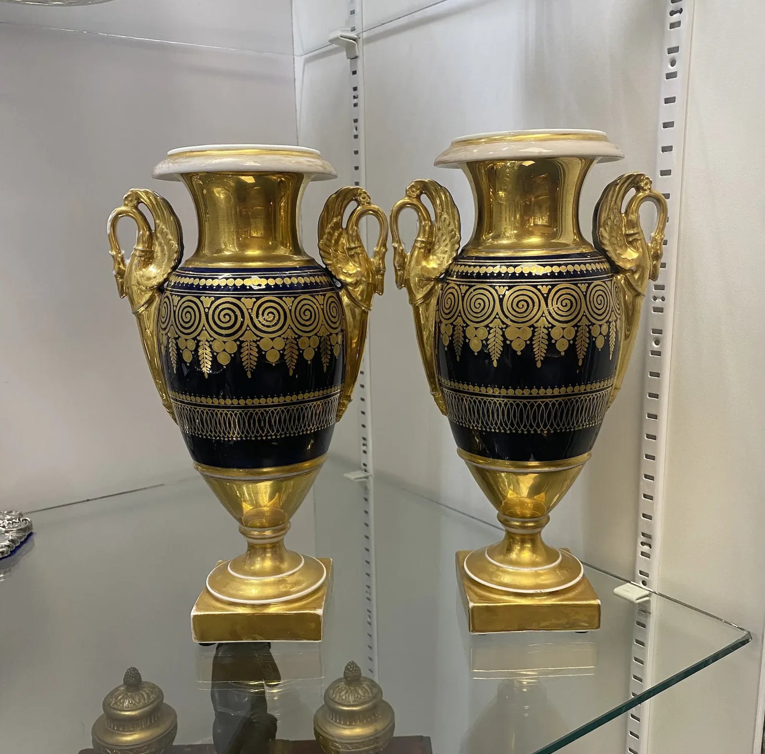 Pair of Antique French Old Paris Porcelain Gilt Cobalt Vases