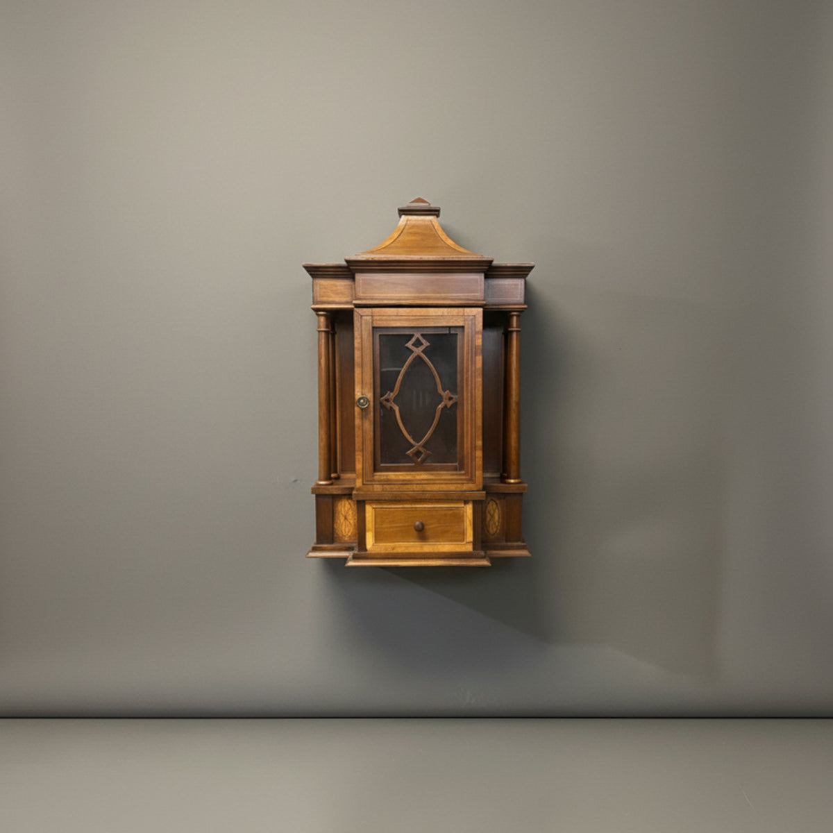 Pair of English Edwardian Inlaid Mahogany Hanging Display Cabinets