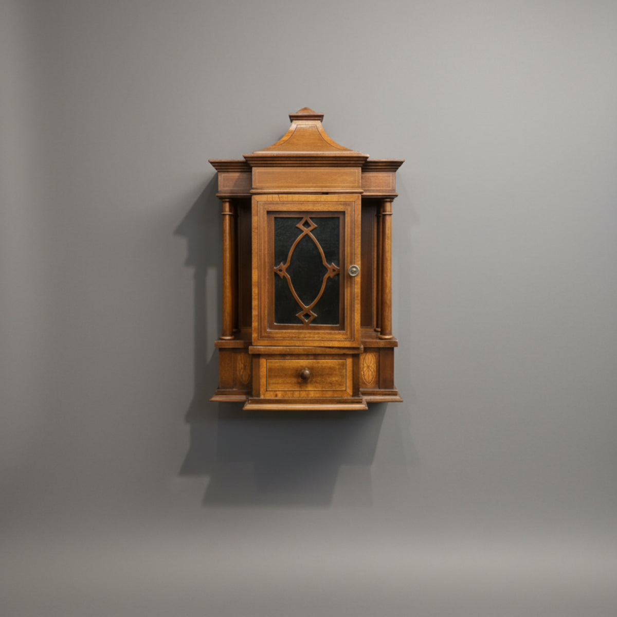 Pair of English Edwardian Inlaid Mahogany Hanging Display Cabinets