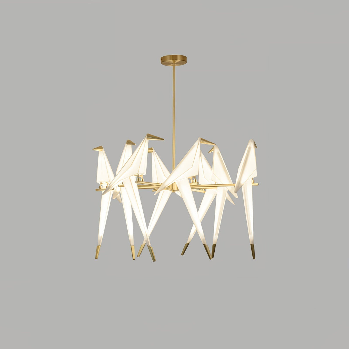 Paper Crane Bird LED Chandelier 8heads ? 31.5″ x H 35.4″ / Dia 80cm x H 90cm (Power:~64W) / Gold & White / Warm Light
