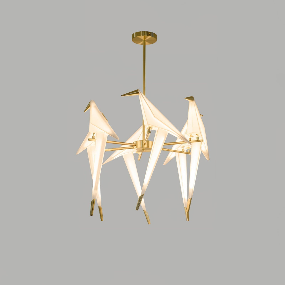 Paper Crane Bird LED Chandelier 6heads ? 23.6″ x H 35.4″ / Dia 60cm x H 90cm (Power:~48W) / Gold & White / Warm Light