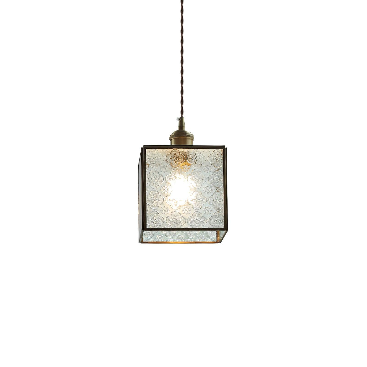 Patterned Glass Pendant Lamp ∅ 5.9″ x H 7.9″ / Dia 15cm x H 20cm / Brass & Patterned frosted Pendant light