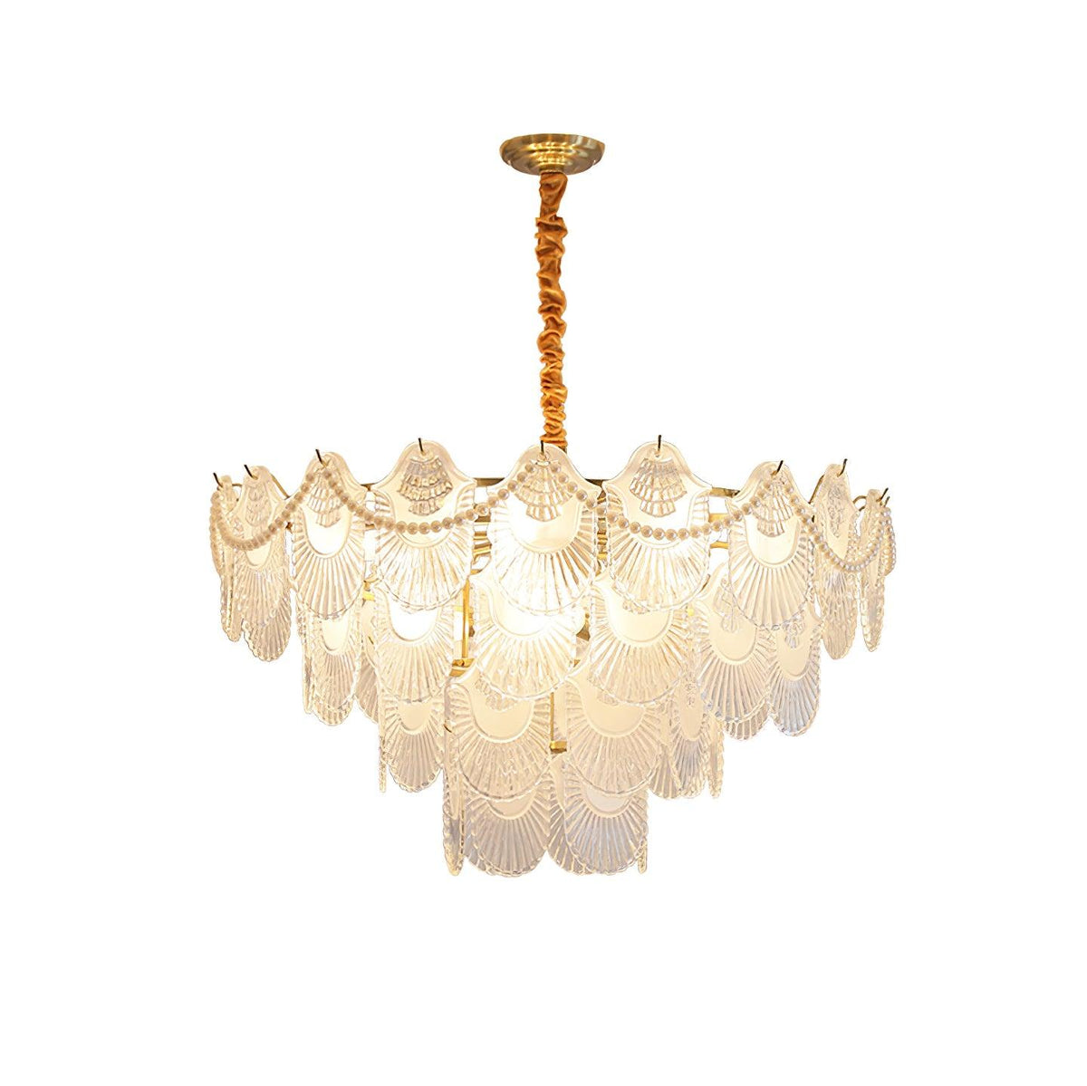 Pearl Glass Shell Chandelier ∅ 31.5″ x H 20.1″ / Dia 80cm x H 51cm / Copper plated & Frosted transparent Chandelier