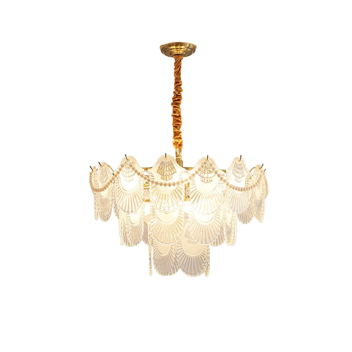 Pearl Glass Shell Chandelier ∅ 23.6″ x H 16.5″ / Dia 60cm x H 42cm / Copper plated & Frosted transparent Chandelier