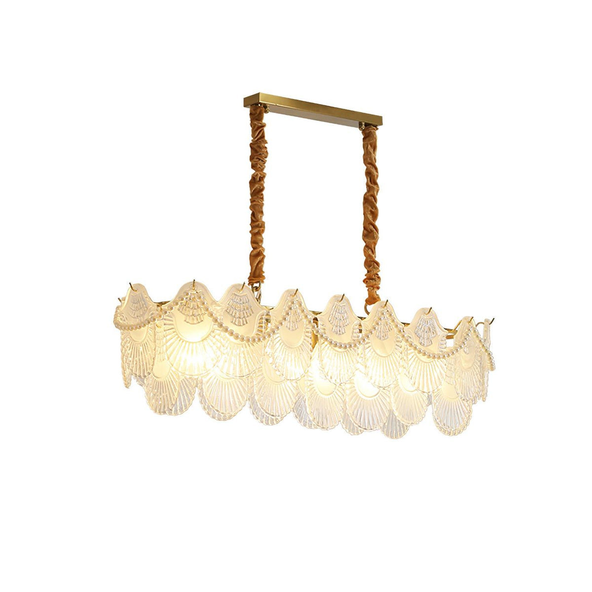 Pearl Glass Shell Chandelier L 37.4″ x W 12.2″ x H 11.8″ / L 95cm x W 31cm x H 30cm / Copper plated & Frosted