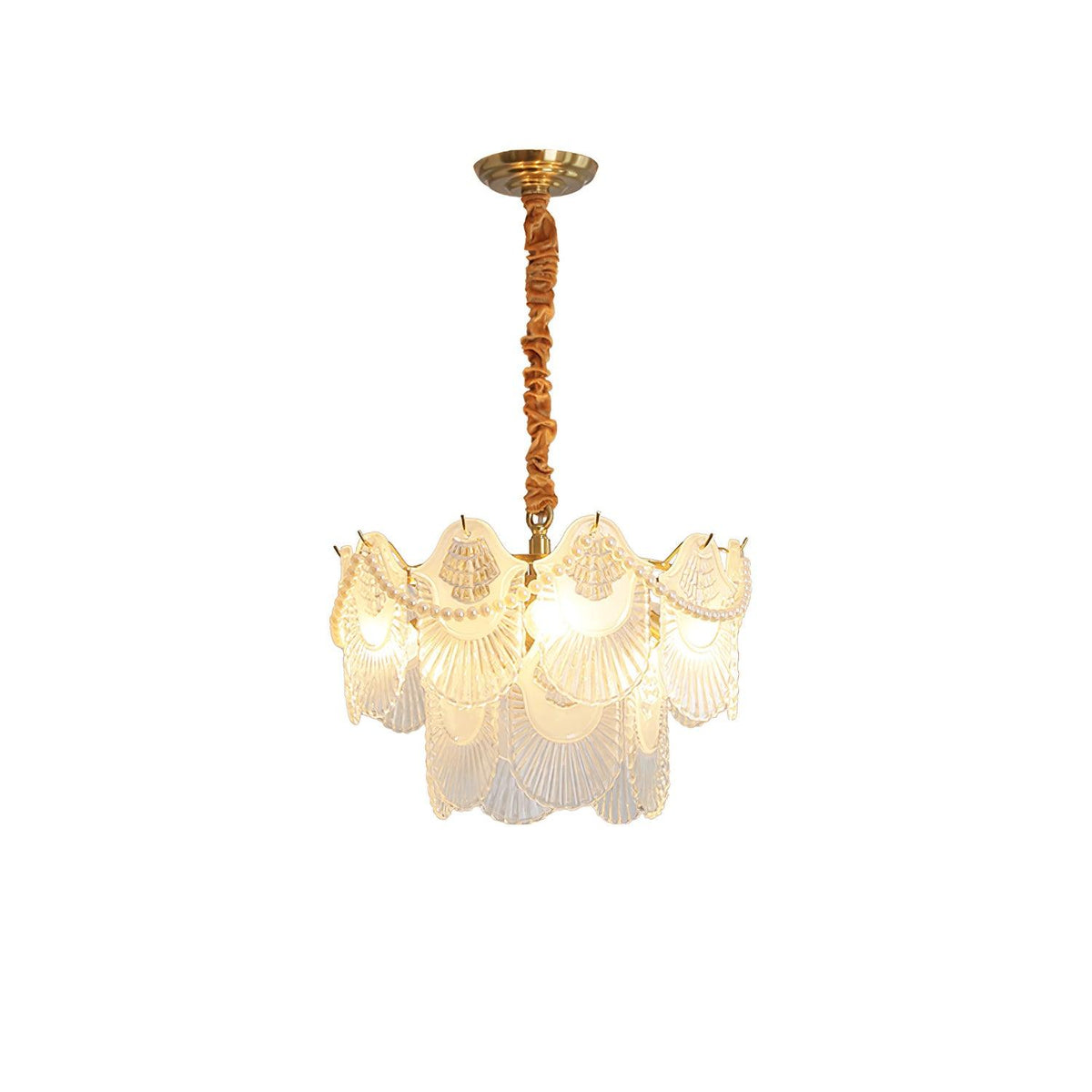 Pearl Glass Shell Chandelier ∅ 16.5″ x H 12.6″ / Dia 42cm x H 32cm / Copper plated & Frosted transparent Chandelier