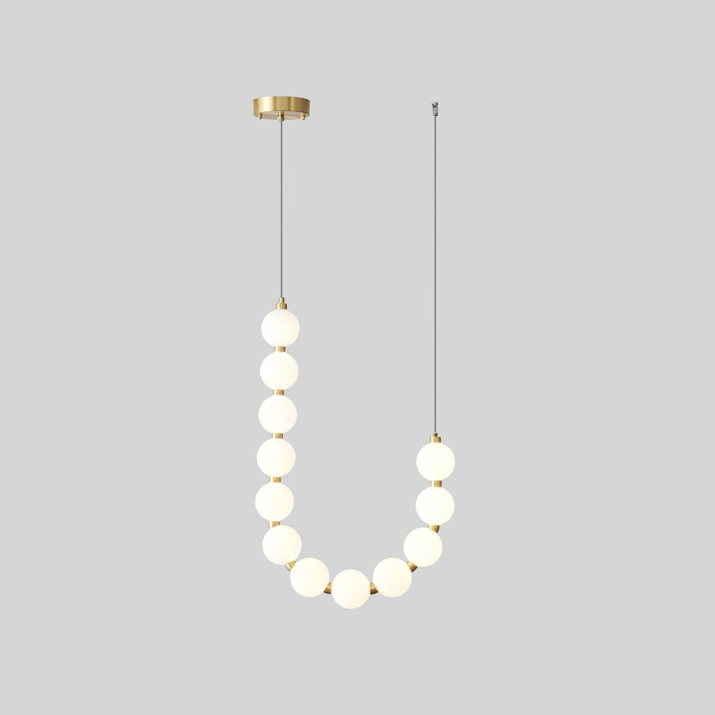 Glass Pearl Necklace Chandelier ? 16.9″ x H 25.6″ / Dia 43cm x H 65m / Brass & White / Warm Light Chandelier