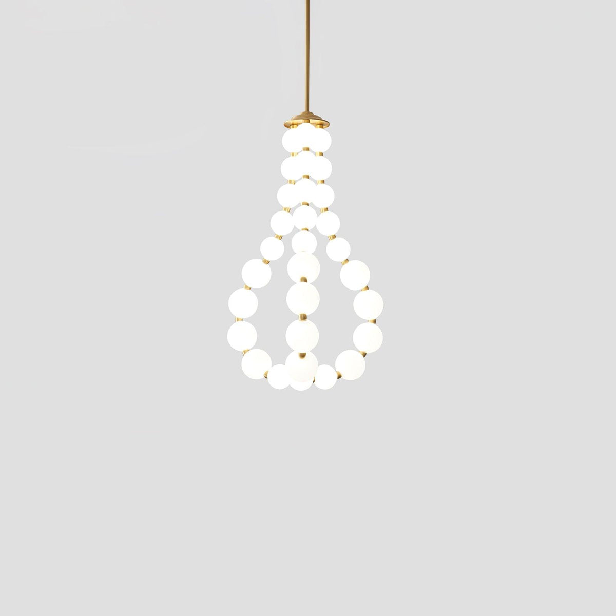 Glass Pearl Necklace Chandelier ? 22″ x H 35.4″ / Dia 56cm x H 90m / Brass & White / Warm Light Chandelier