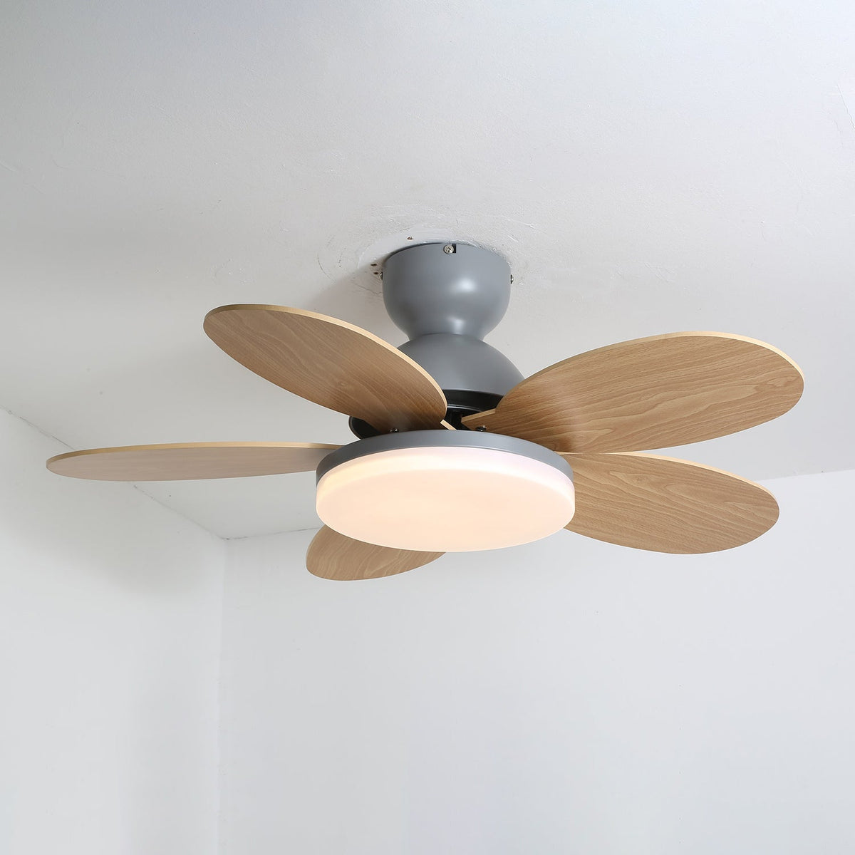 Petalo Ceiling Fan Light Grey & Wood Grain ? 35.4″ x H 11.0″ / Three-color Changing Light
