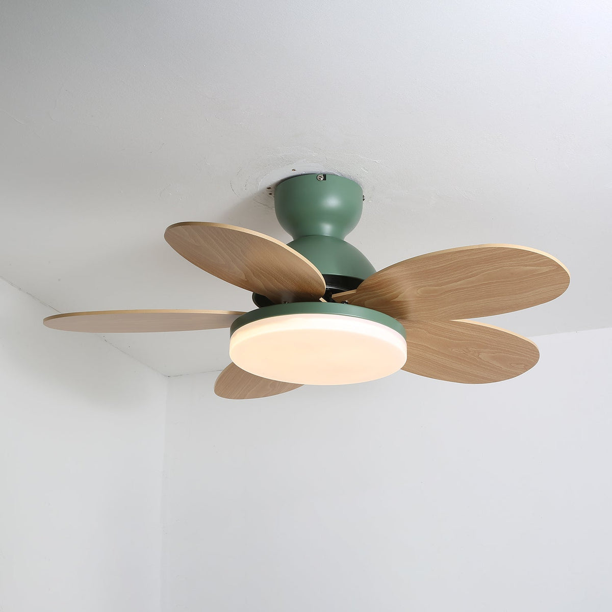 Petalo Ceiling Fan Light Green & Wood Grain ? 35.4″ x H 11.0″ / Three-color Changing Light
