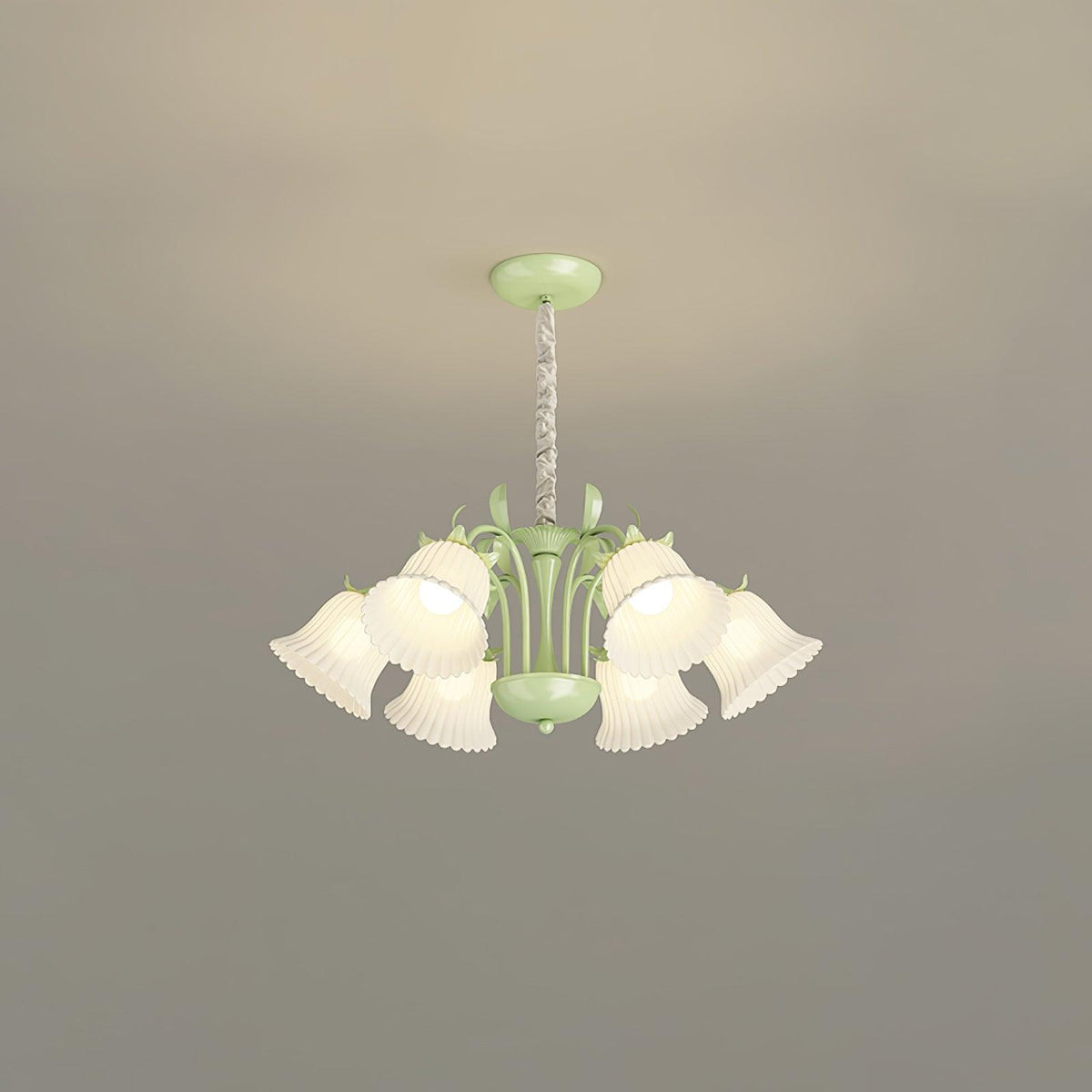 Petunia Chandelier 6 heads ∅ 28.3″ x H 31.5″ / Dia 72cm x H 80cm / Green & White Chandelier
