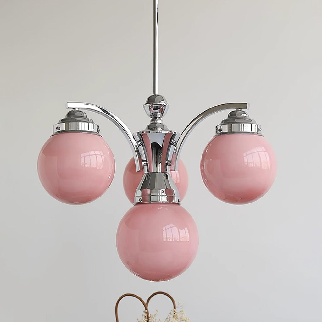 Pink Salamanca Chandelier 4 Heads ? 21.6″ x H 17.7″ / Dia 55cm x H 45cm / Chrome & Pink Chandelier