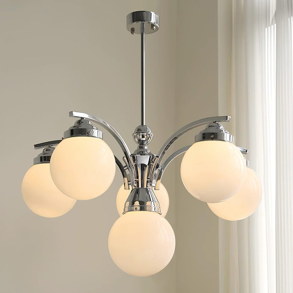 Pink Salamanca Chandelier 6 Heads ? 29.5″ x H 17.7″ / Dia 75cm x H 45cm / Chrome & White Chandelier