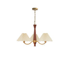 Pleated Chandelier 3 heads ? 27.6″ x H 16.9″ / Dia 70cm x H 43cm / Walnut & Beige & Polished Brass Chandelier