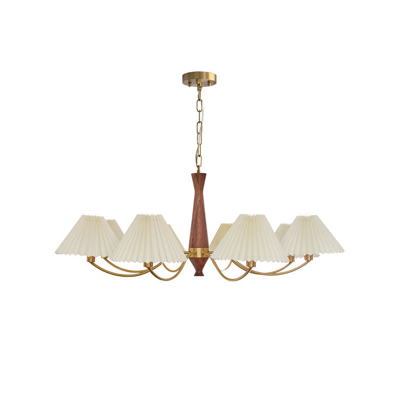 Pleated Chandelier 8 heads ? 45.3″ x H 19.7″ / Dia 115cm x H 50cm / Walnut & Beige & Polished Brass Chandelier