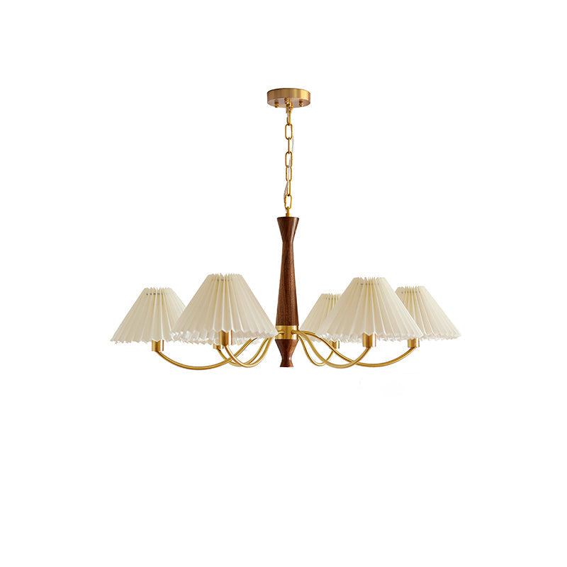 Pleated Chandelier 6 heads ? 37.4″ x H 16.9″ / Dia 95cm x H 43cm / Walnut & Beige & Polished Brass Chandelier
