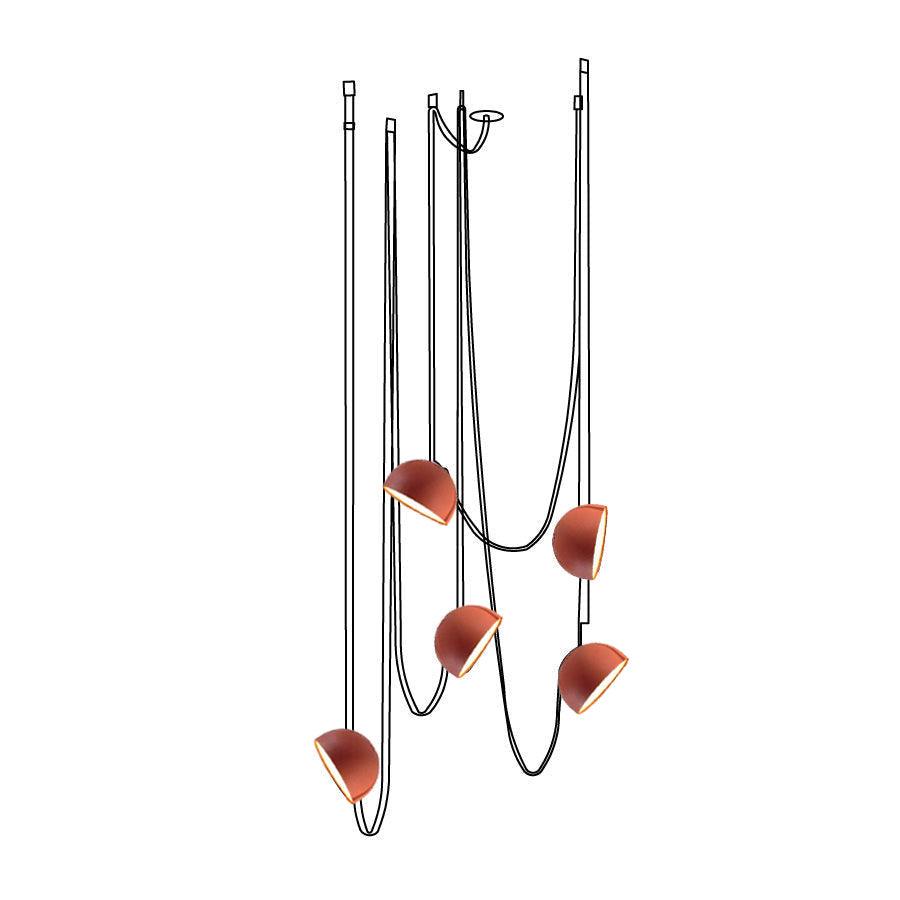 Belts Combination Leather Pendant Light 5 heads ? 39.4″ x H 59″ / Dia 100cm x H 150cm / Orange / Brown Leather Warm