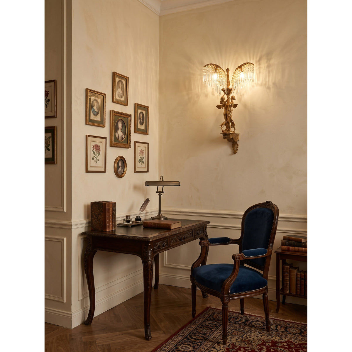 Brass Palm Leaf Crystal Wall Sconce