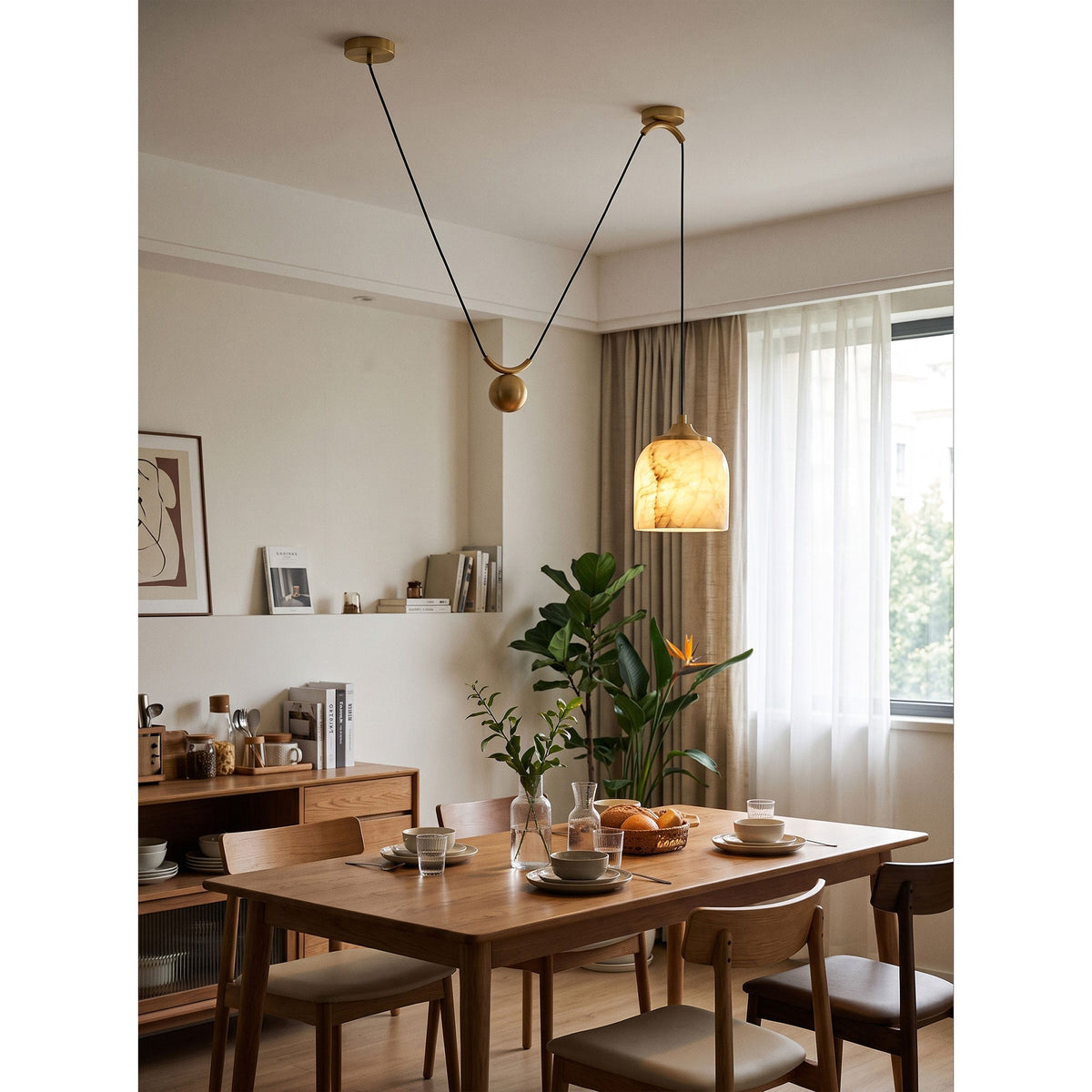 Chart Alabaster Counterweight Pendant Lamp