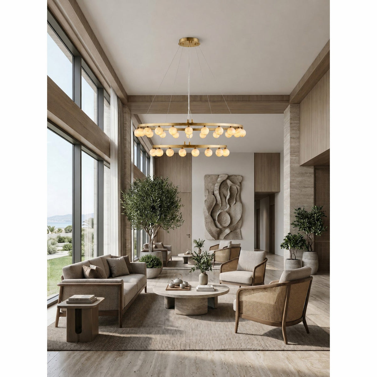 Orlienne Double Ring Alabaster Chandelier