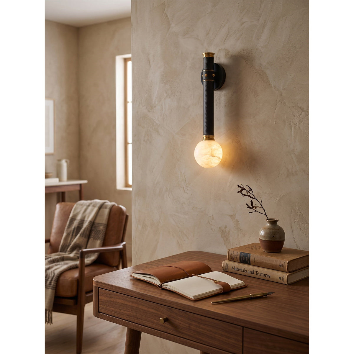 Threadline Alabaster Globe Wall Sconce