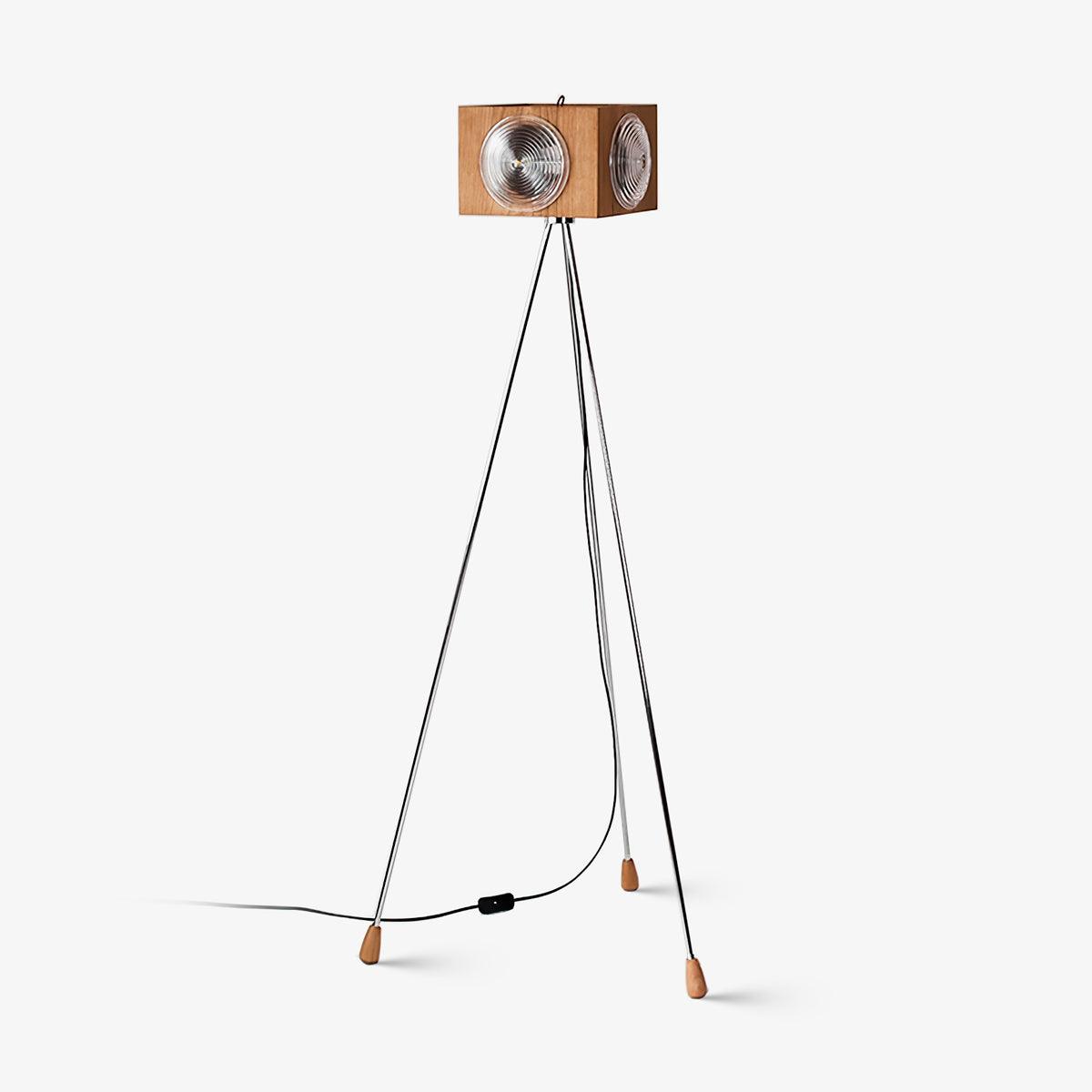 Retro Camera Focus Floor Lamp L 23.2″ x W 23.2″ x H 52″ / L 59cm x W 59cm x H 132cm (Cherry Wood Lamp Base) / Cherry