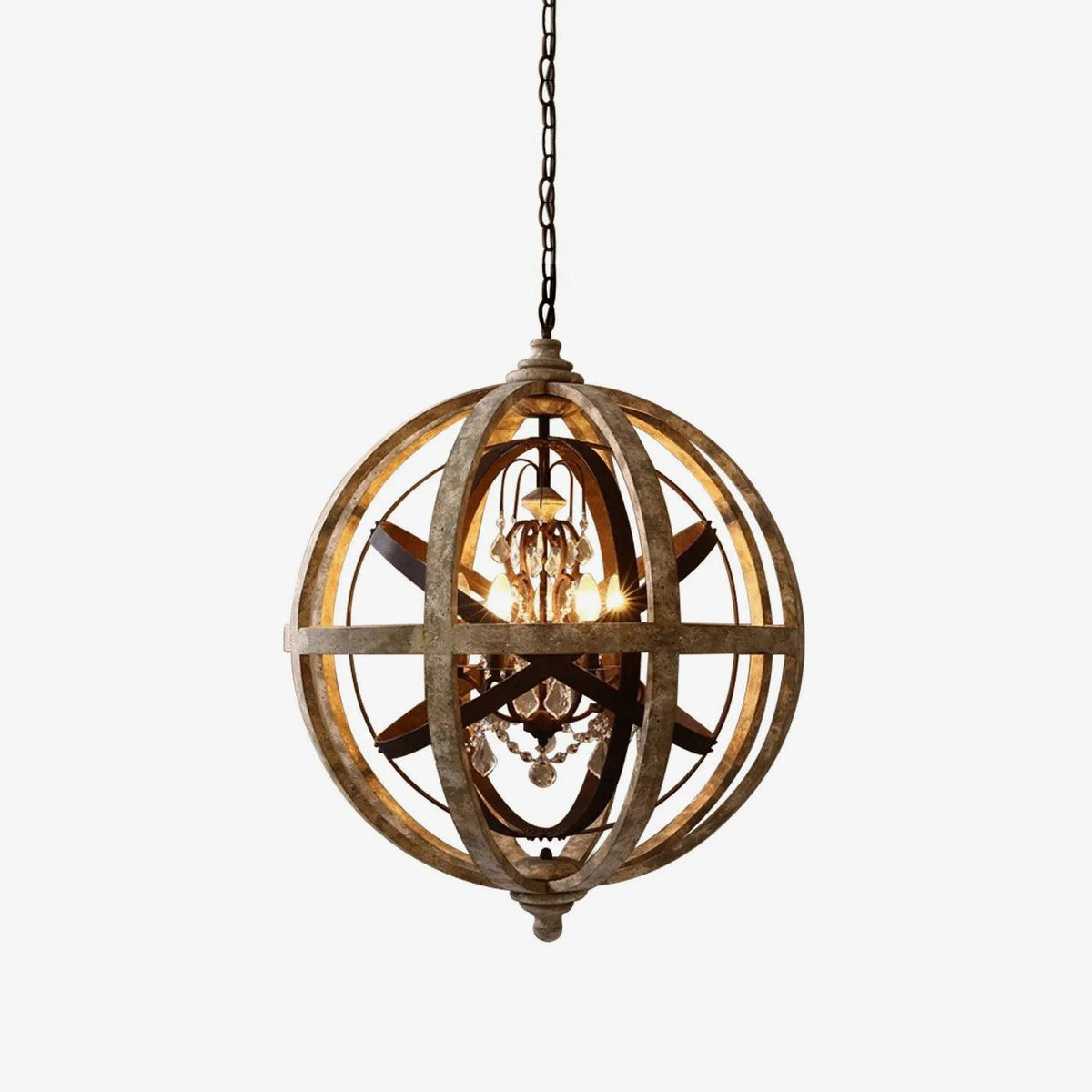 Retro Globe Weathered Chandelier Φ 21.7″ x H 25.2″ / Dia 55cm x H 64cm / Weathered wood Chandelier