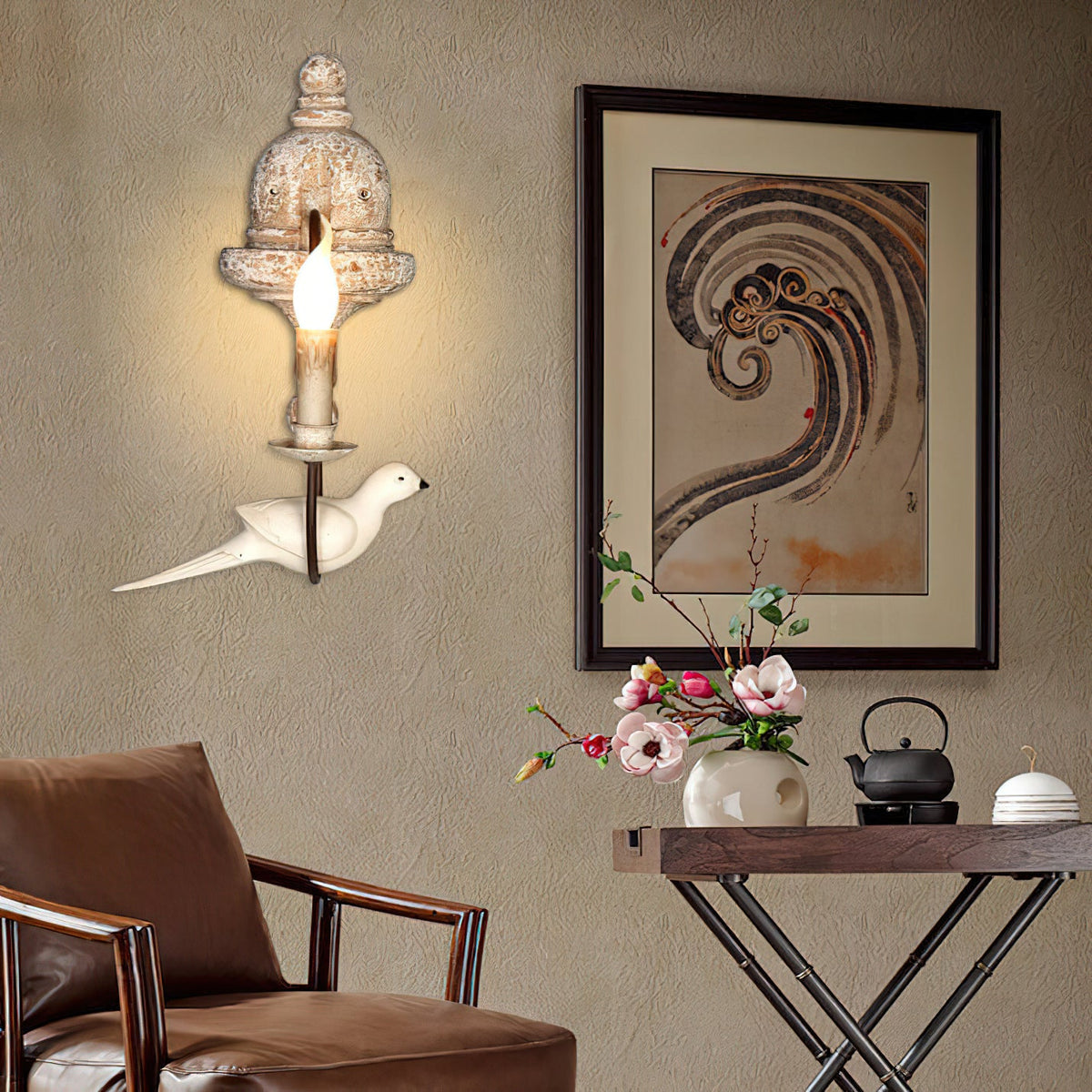 Retro Wooden Bird Wall Lamp