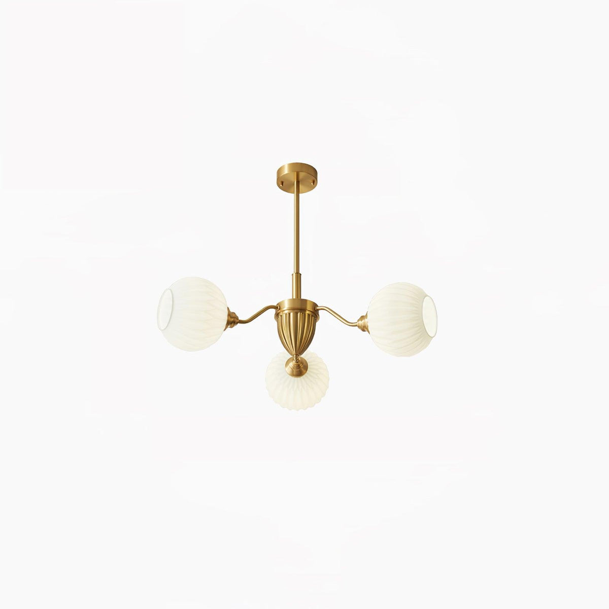 Ribbed Glass Ball Chandelier 3 Heads ∅ 31.5″ x H 9.8″ / Dia 80cm x H 25cm / Brass & White Chandelier