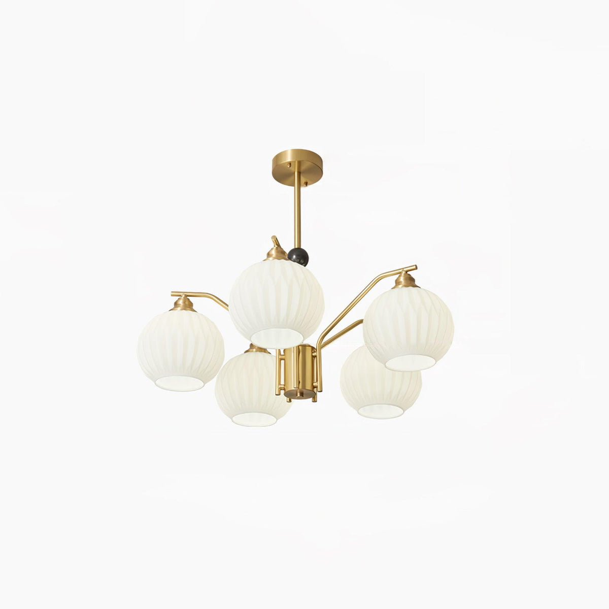 Ribbed Glass Gold Chandelier 5 Heads ∅ 27.6″ x H 17.7″ / Dia 70cm x H 45cm / Brass & White Chandelier