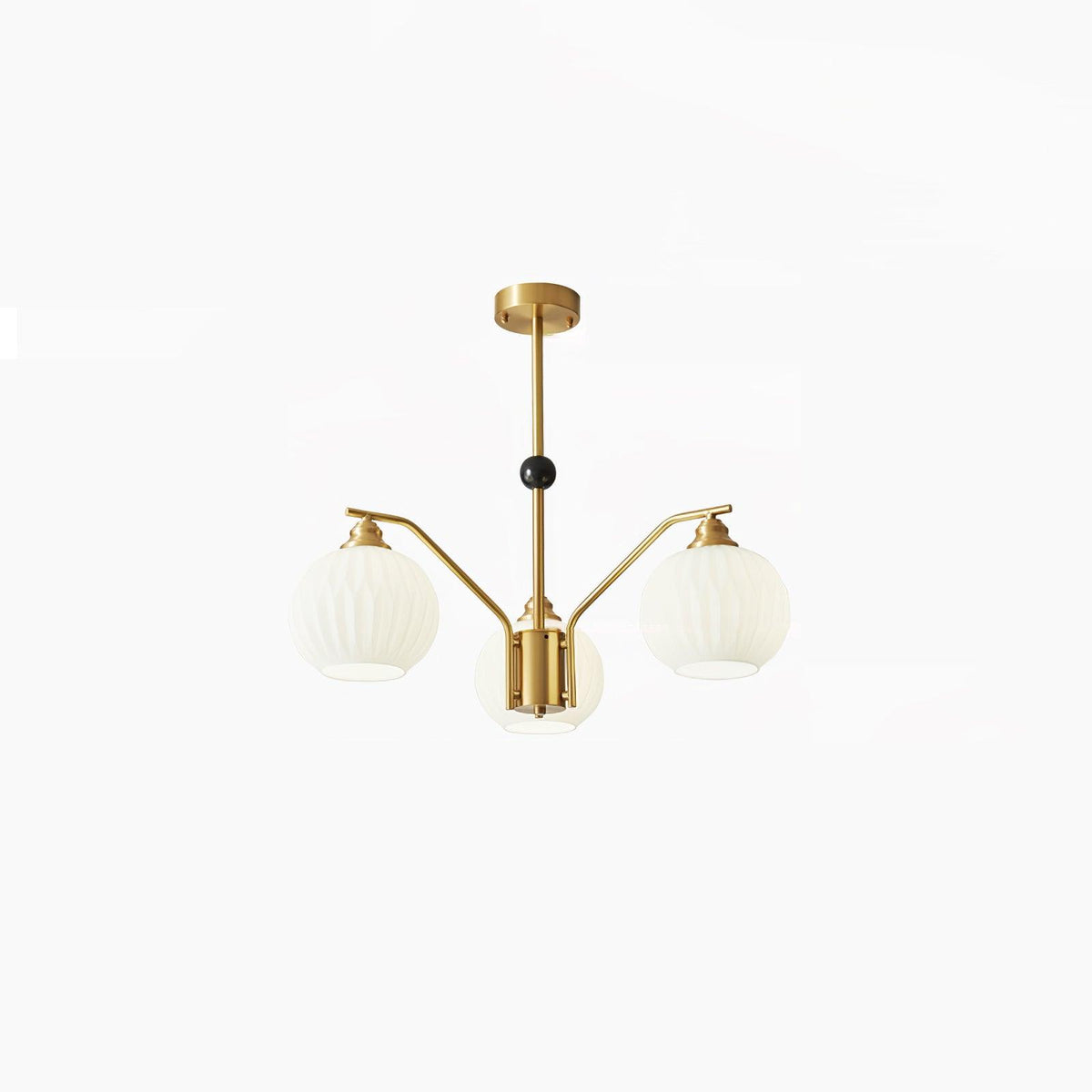 Ribbed Glass Gold Chandelier 3 Heads ∅ 27.6″ x H 17.7″ / Dia 70cm x H 45cm / Brass & White Chandelier