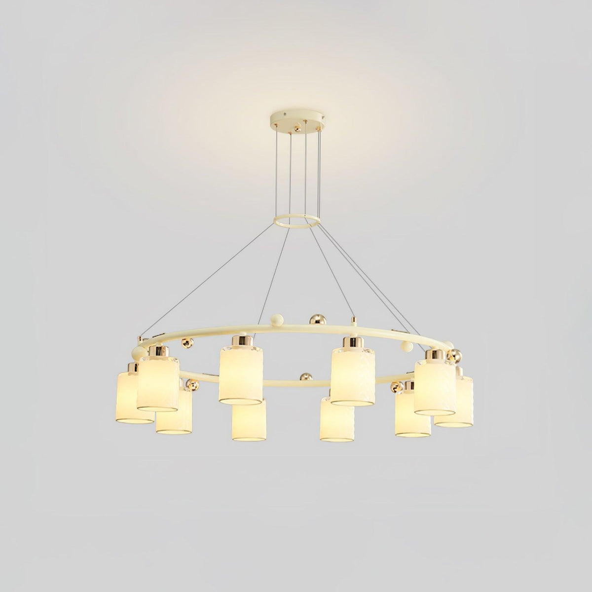 Ring Glass Cup Chandelier 10 heads ∅ 36.6″ x H 8.7″ / Dia 93cm x H 22cm / Creamy & White Chandelier