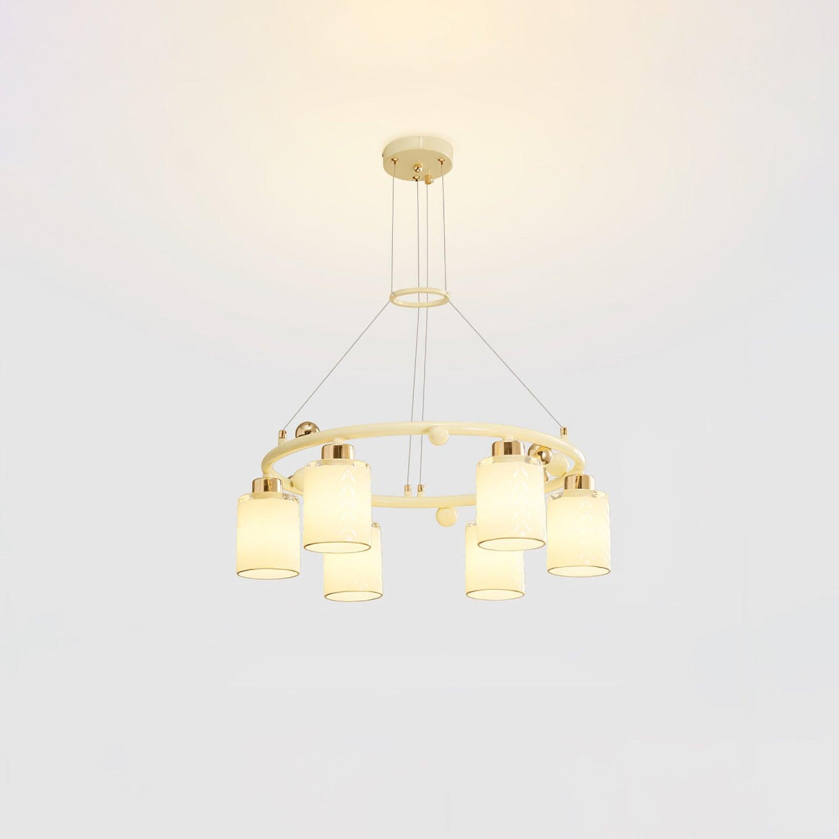 Ring Glass Cup Chandelier 6 heads ∅ 23.6″ x H 8.7″ / Dia 60cm x H 22cm / Creamy & White Chandelier